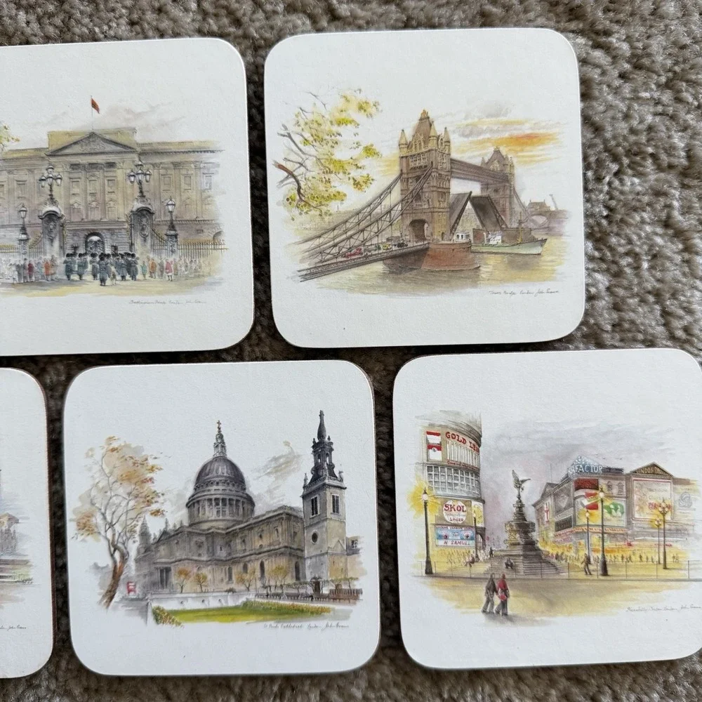 Vintage Clover Leaf London Landmarks Cork Coasters Set of 6 Boxed Made in UK